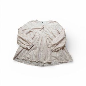 Lucky Brand Pink & White Stripe Boho Babydoll Blouse - Size Large